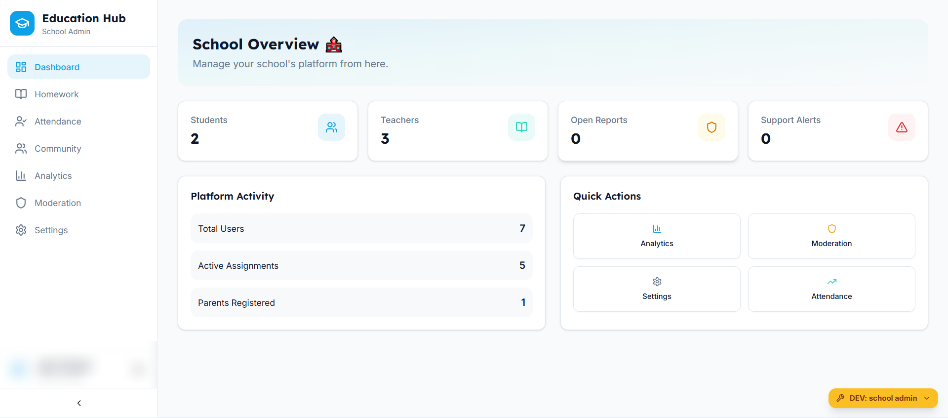 School administrator dashboard