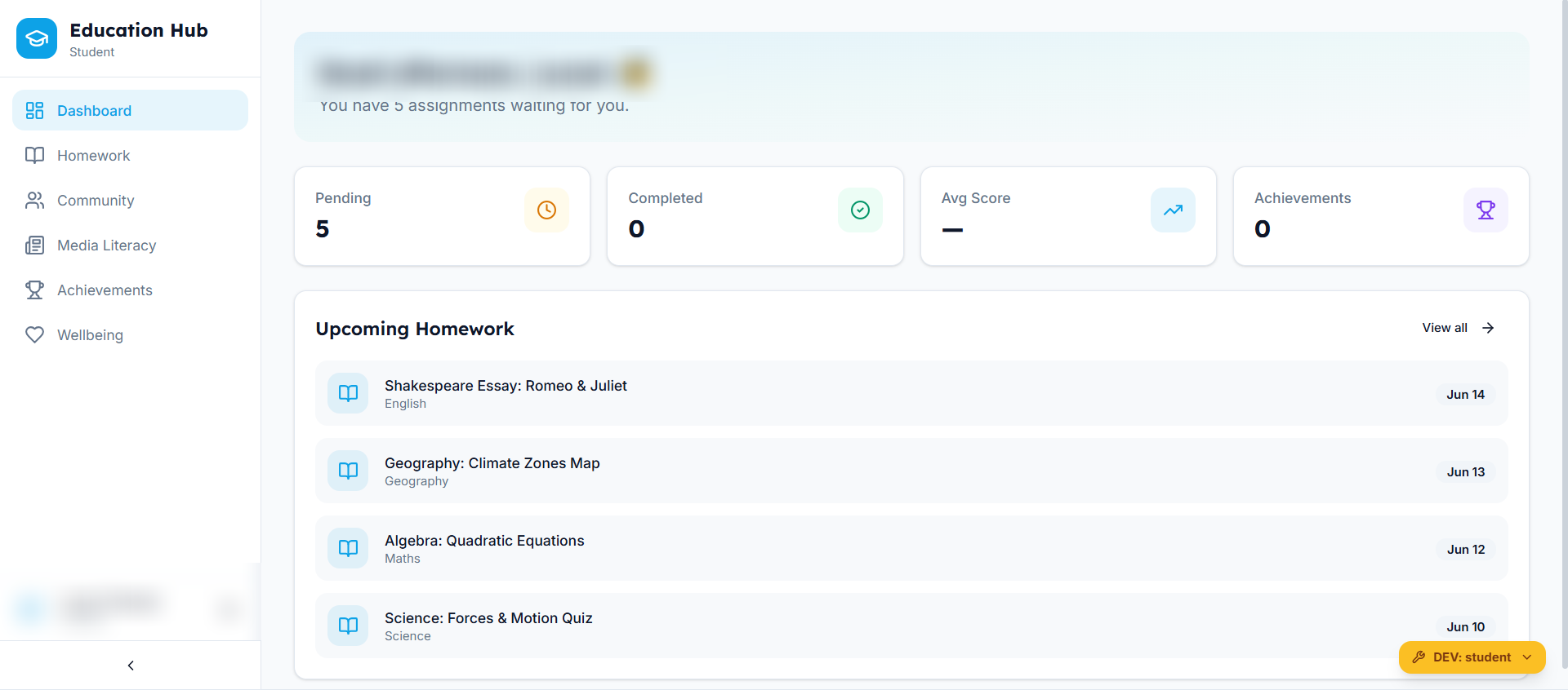 Student dashboard
